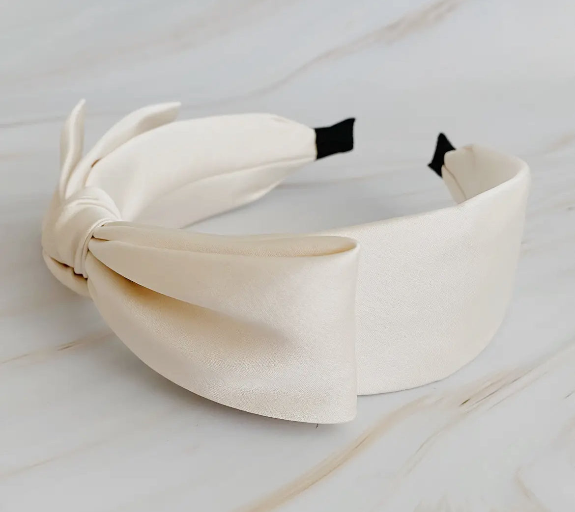 Ellison+Young Tied Satin Side Bow Headband-Cream