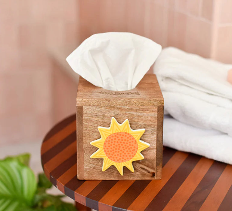 Happy Everything Mini Square Wood Tissue Box