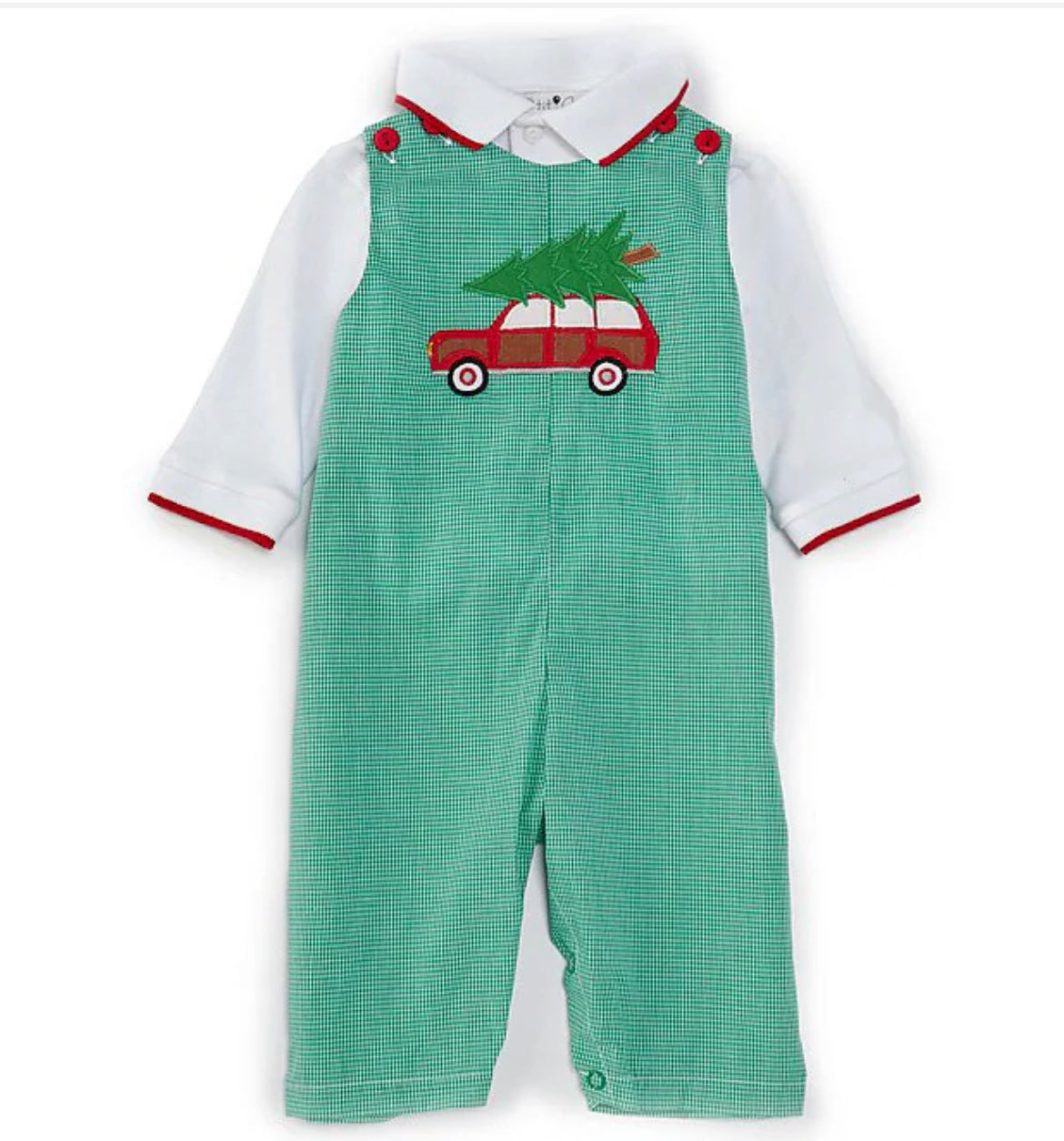 Petit Ami Checked Christmas Tree Coverall Set