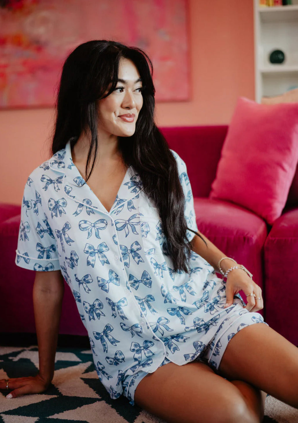 Katydid Blue Chinoserie Coquette Bows PJ Set