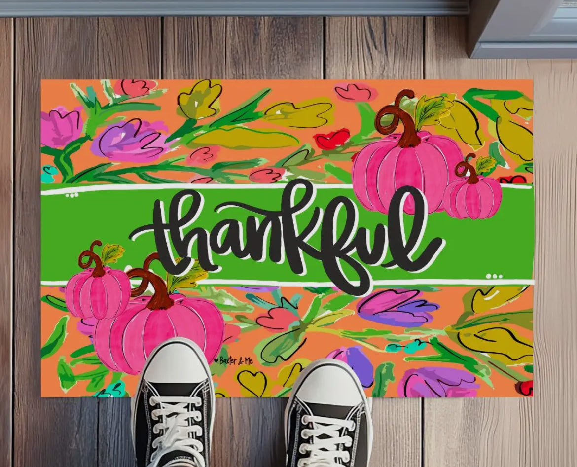 Baxter & Me Rug Floormat-Thankful Pink Pumpkin In Bloom