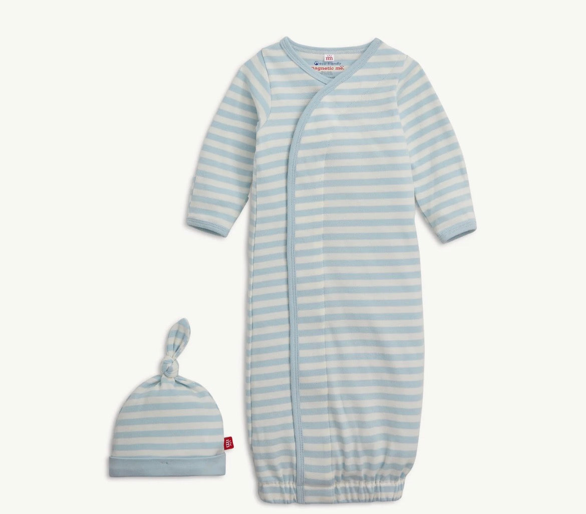 Magnetic Me Blue Stripe Organic Cotton Gown + Hat Set (Newborn-3 months)