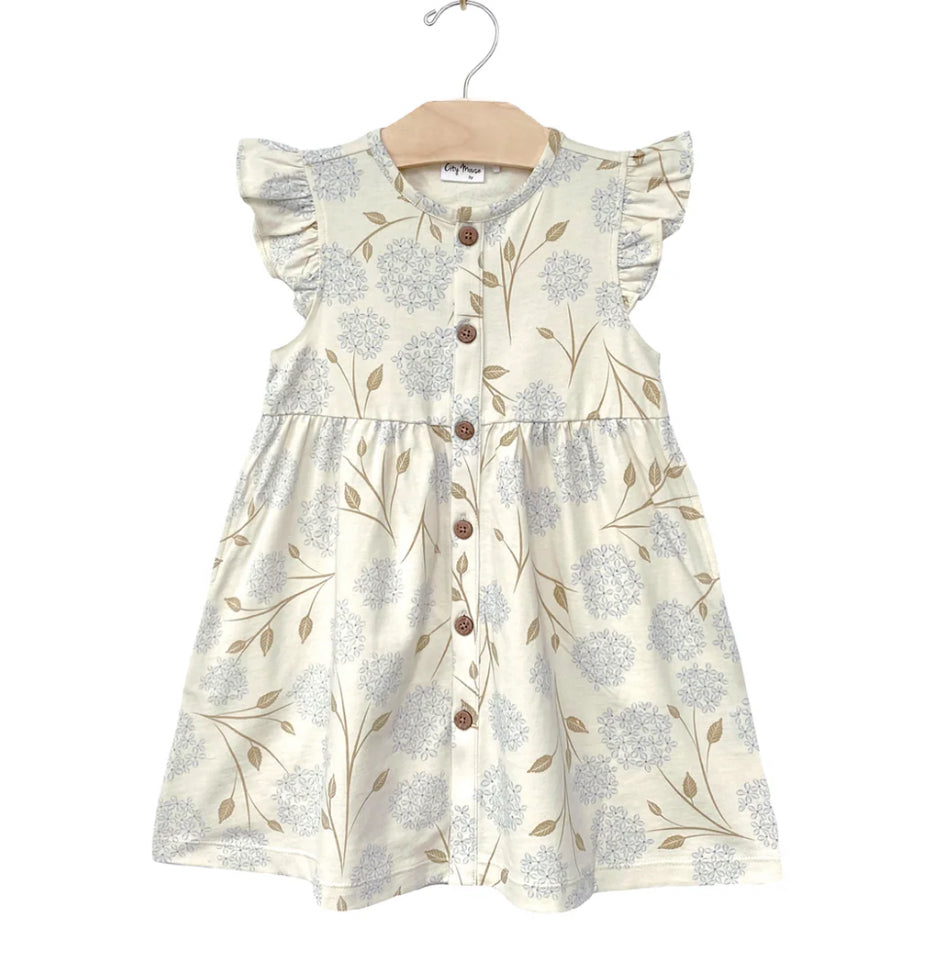City Mouse Flutter Button Dress-Hydrangea
