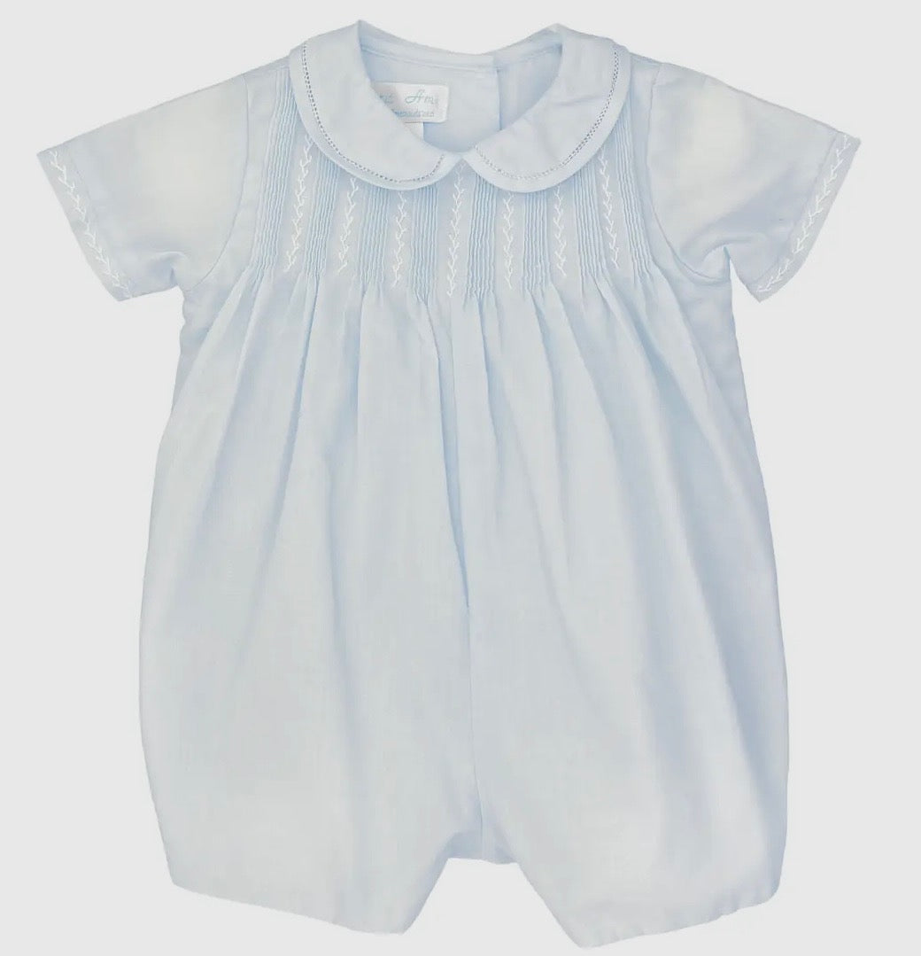 Petit Ami Baby Blue Romper with Smocking & Bonnet (3 months)