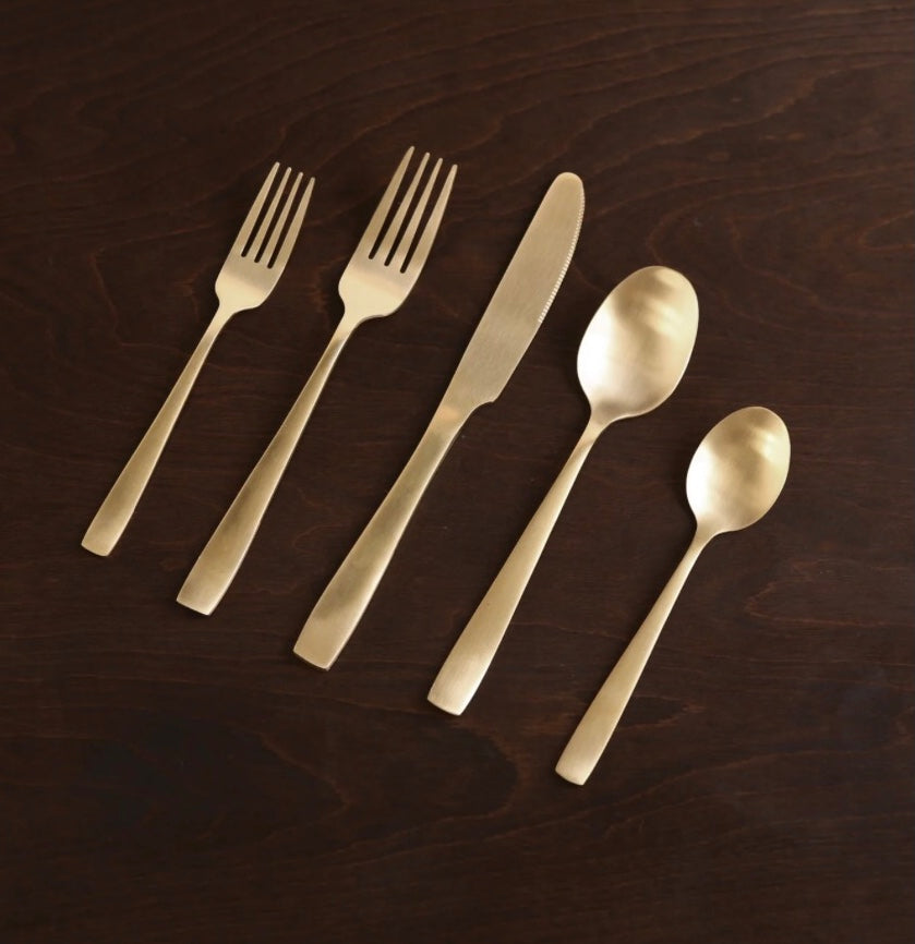 Beatriz Ball VIDA Charlotte Stainless Flatware Set of 5-Full Brushed Champagne Gold