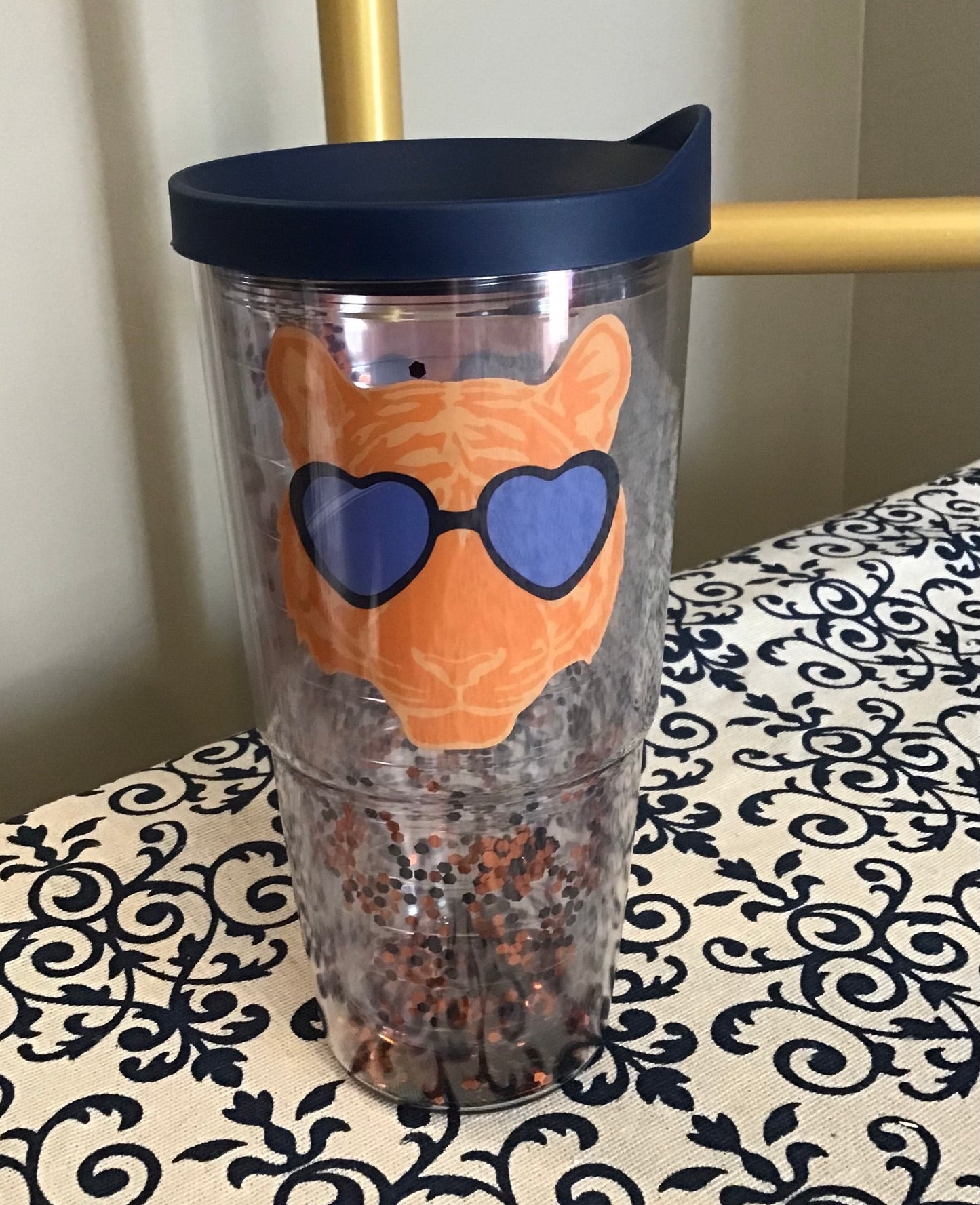 Mary Square Acrylic Glitter Tumbler-Tiger Blue