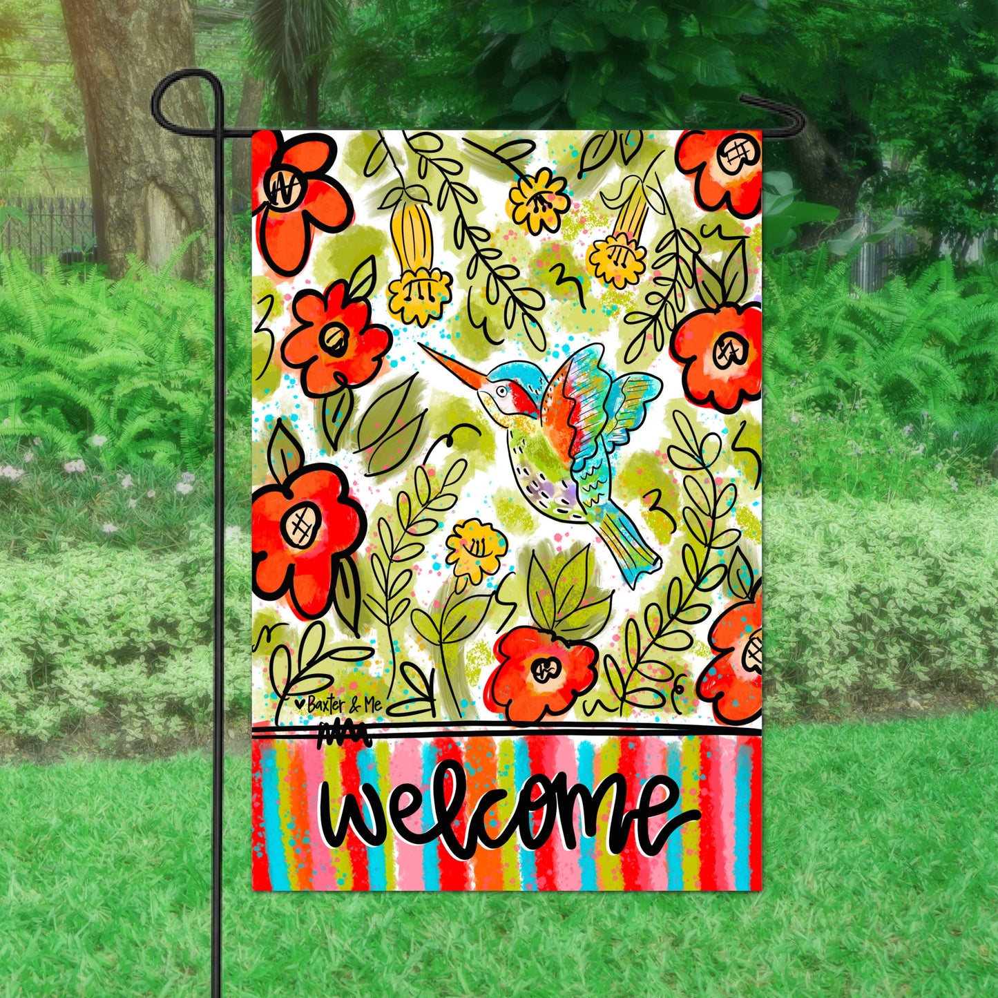 Baxter & Me Garden Flag-Hummingbird Floral