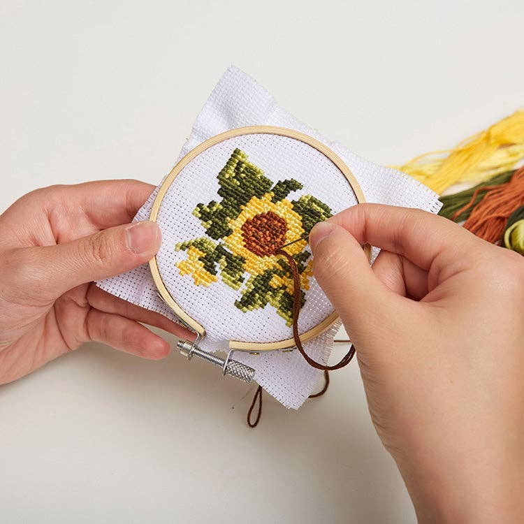 Kikkerland Mini Cross Stitch Embroidery Kit-Sunflower