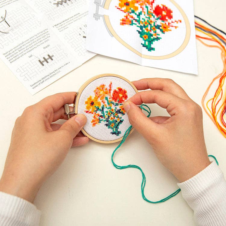 Kikkerland Mini Cross Stitch Embroidery-Flowers