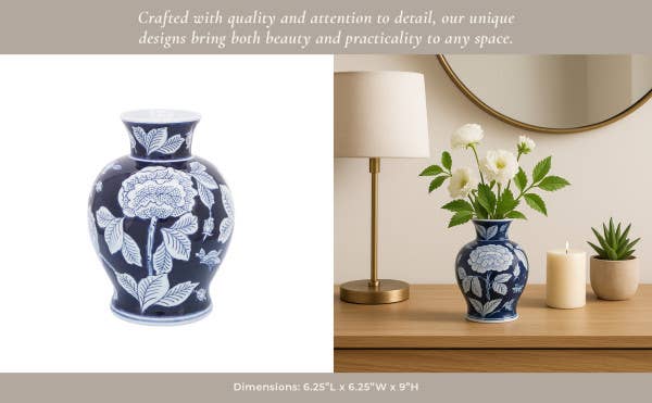 Sagebrook Home Blue Ceramic Decorative Vase (9 inch)
