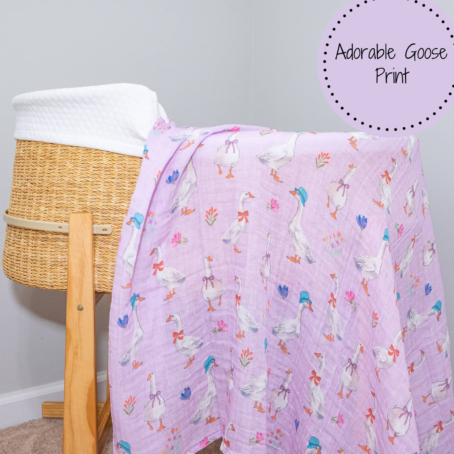 LollyBanks Baby Muslin Swaddle Blanket-Cute Goose