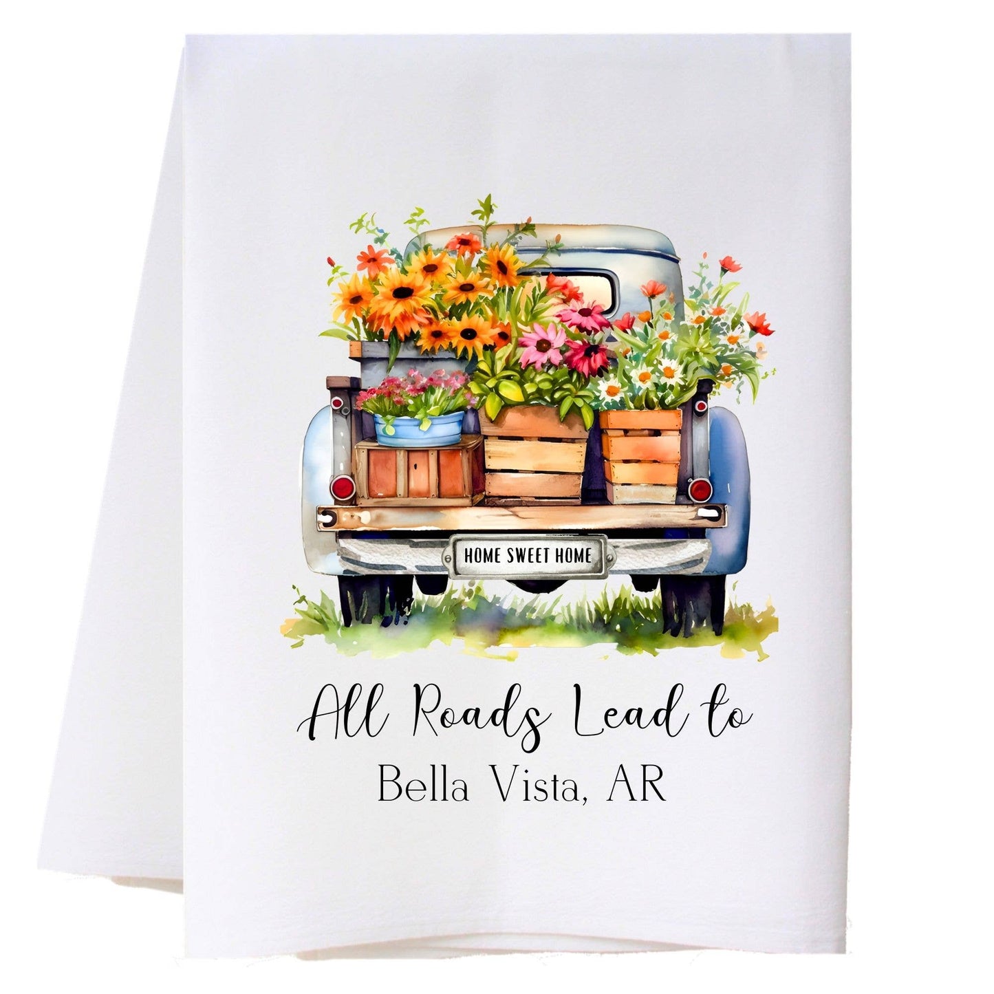 Cora & Pate Kitchen Towel-Red Bay Flower Truck