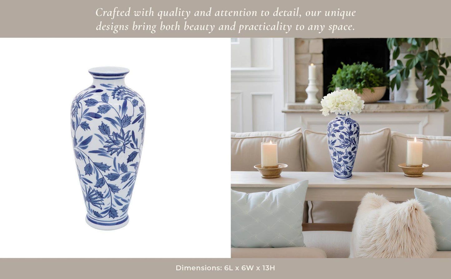 Sagebrook Home Blue Ceramic Decorative Vase (13 inch)