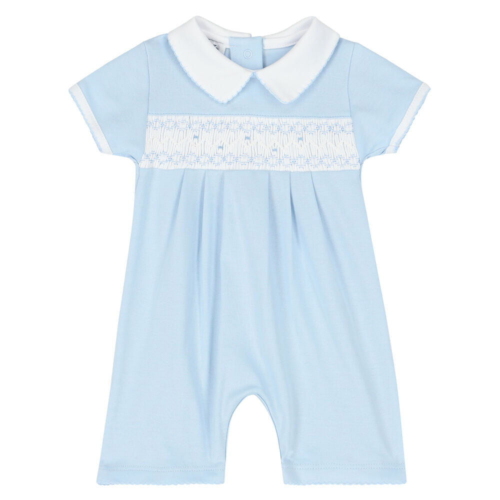 Magnolia Baby Blue & White Smocked Romper (9 months)