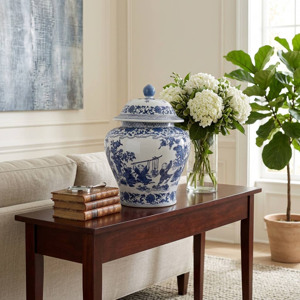 Sagebrook Home Blue Ceramic  Decorative Jar (15 inch)