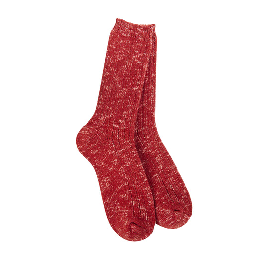 World’s Softest Socks Weekend Cotton Slub Marled Crew-Strawberry