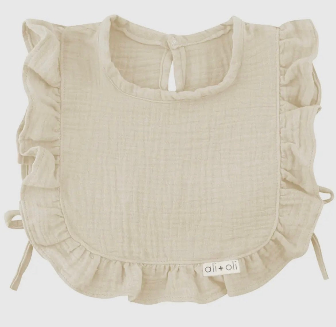 Ali+Oli Muslin Cotton Ruffle Baby Bib-Ivory