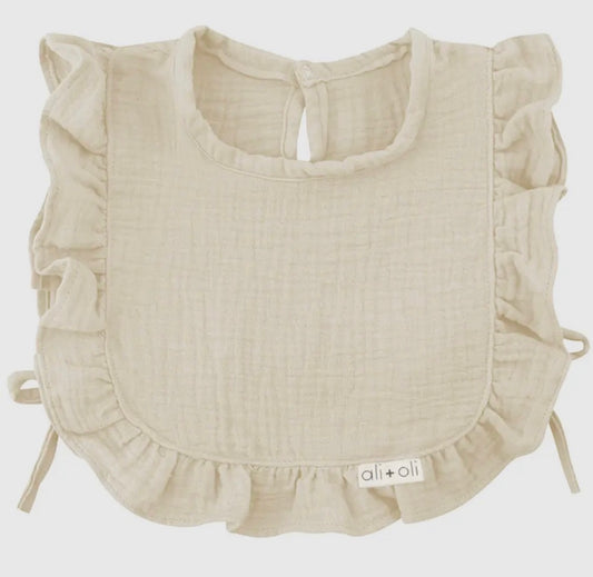 Ali+Oli Muslin Cotton Ruffle Baby Bib-Ivory
