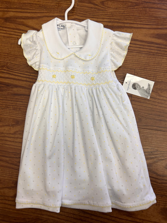 Magnolia Baby Smocked Collared Dress-Grey & Yellow Dots (24 months)