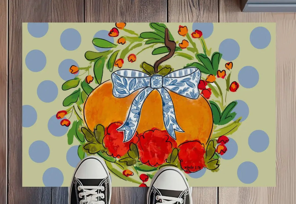 Baxter & Me Rug Floormat-Blossom Pumpkin with Blue Ribbon