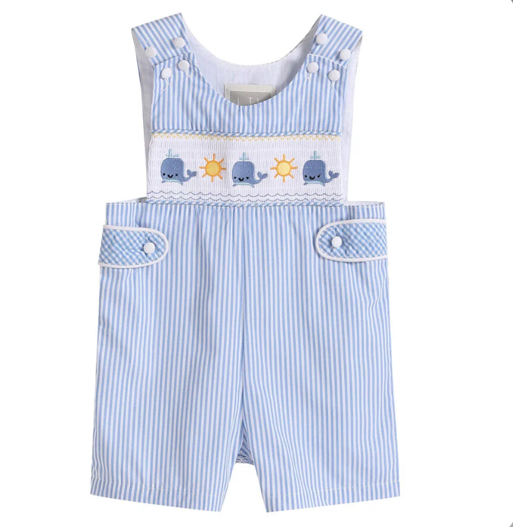 Lil Cactus Whale Seersucker Overalls