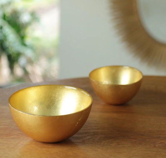 Beatriz Ball New Orleans Round Foil Leafing Glass Bowl Set of 2-Gold