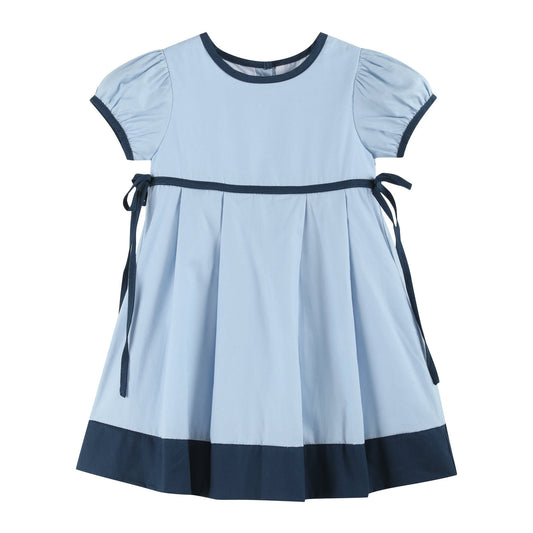 Lil Cactus Light Blue and Dark Blue Ribbon Bow Dress W/Bloomers