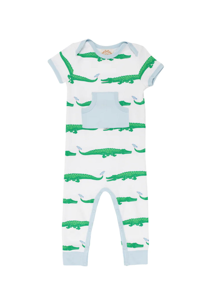 Beaufort Bonnet Short Sleeve Rowdy Rugby Romper-Gator Pond Pals With Buckhead Blue