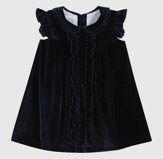 Lil Cactus Navy Blue Velour Flutter Sleeve Dress