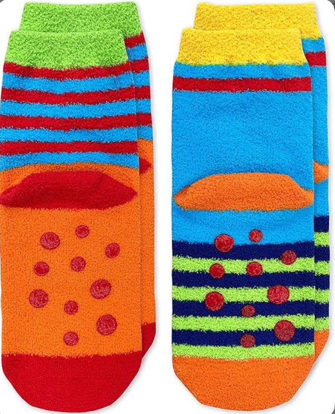 Jefferies Socks Boy's Monster Fuzzy Non-Skid Slipper Socks (2 Pack)