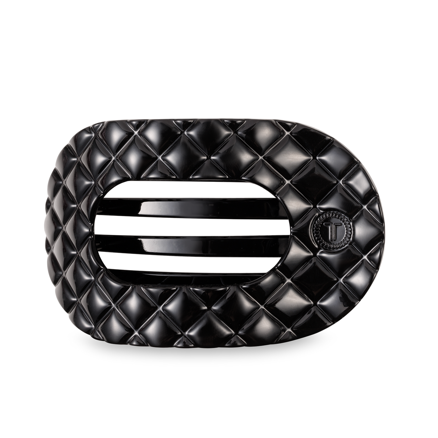 Teleties Large Flat Round Hair Clip-Jet Black Quilted
