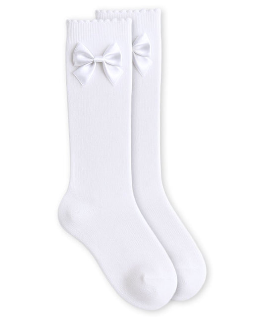 Jefferies Socks Satin Bow Scalloped Top Cotton Knee High Socks