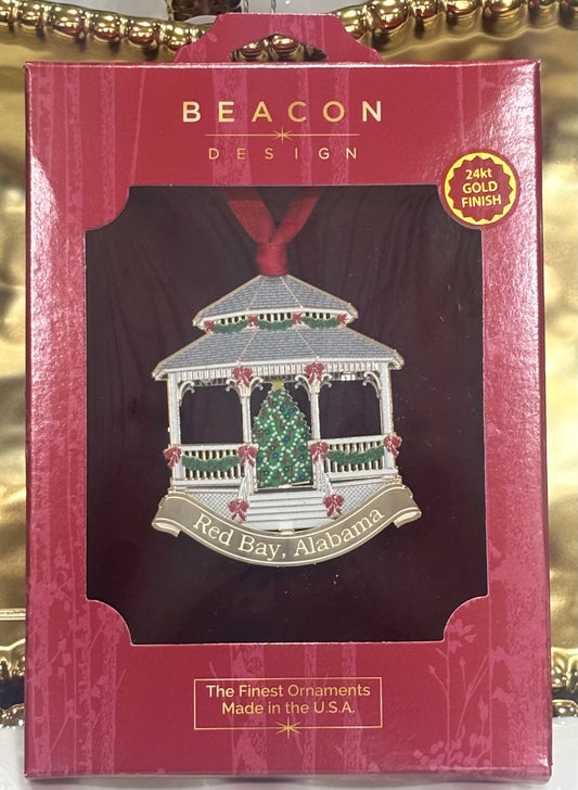 Beacon Design 24kt Gold Finish Red Bay Ornament-Gazebo