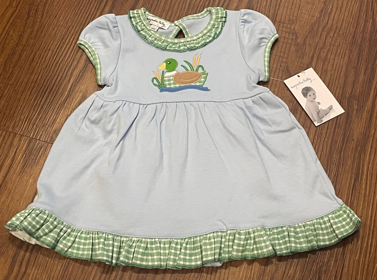 Magnolia Baby Gingham Mallard Appliqué Dress Set (3 months)