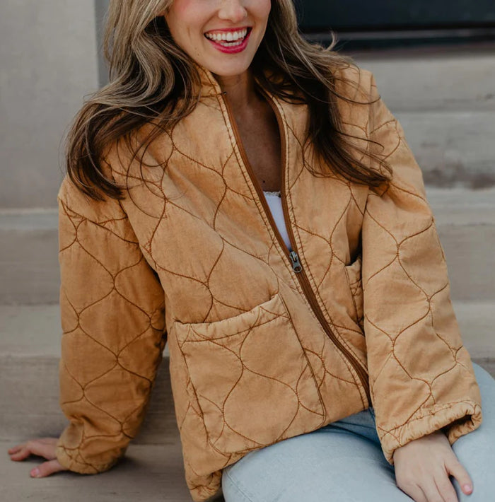 Katydid Washed Quilted Jacket-Camel