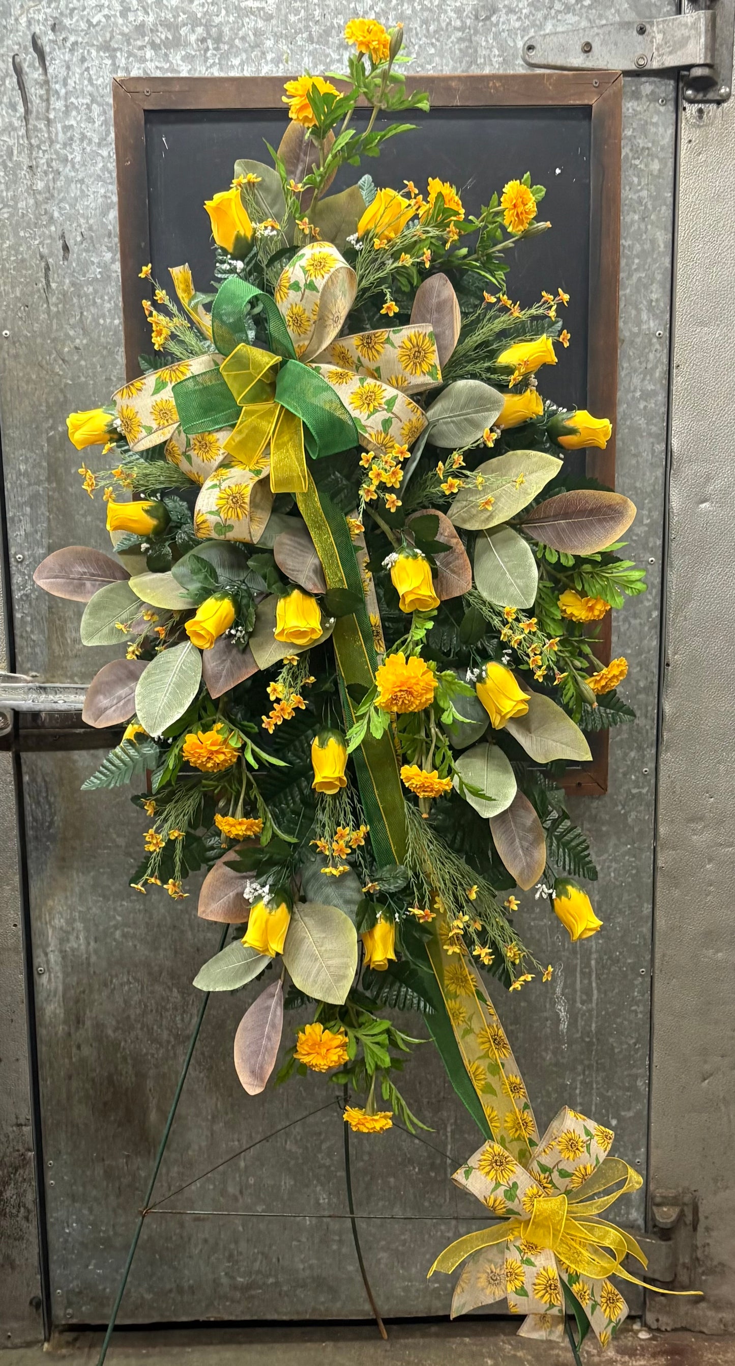 Yellow Rose & Marigold Silk Bereavement Spray