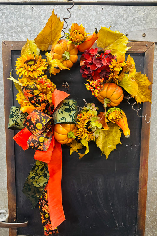 Mixed Pumpkin & Gourd Wreath with Bow