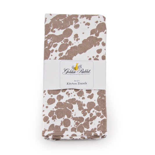 Golden Rabbit Enamelware Swirl Set of 2 Kitchen Towels-Taupe