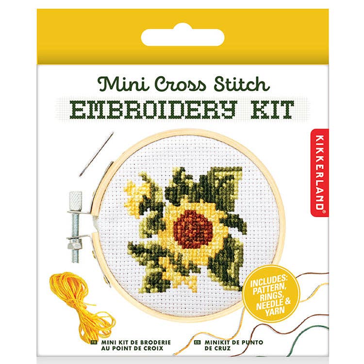 Kikkerland Mini Cross Stitch Embroidery Kit-Sunflower