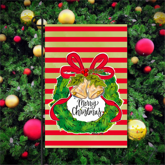 Baxter & Me Merry Christmas Bells Wreath Garden Flag
