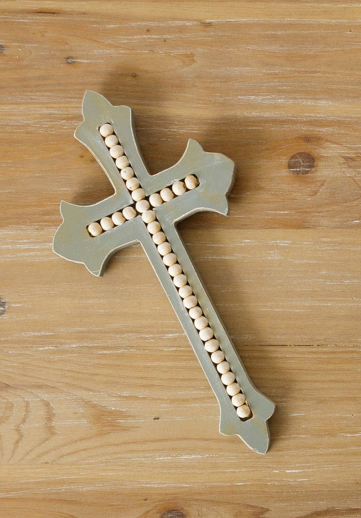 Audrey’s Home & Gifts Beaded Cross-Distressed Grey
