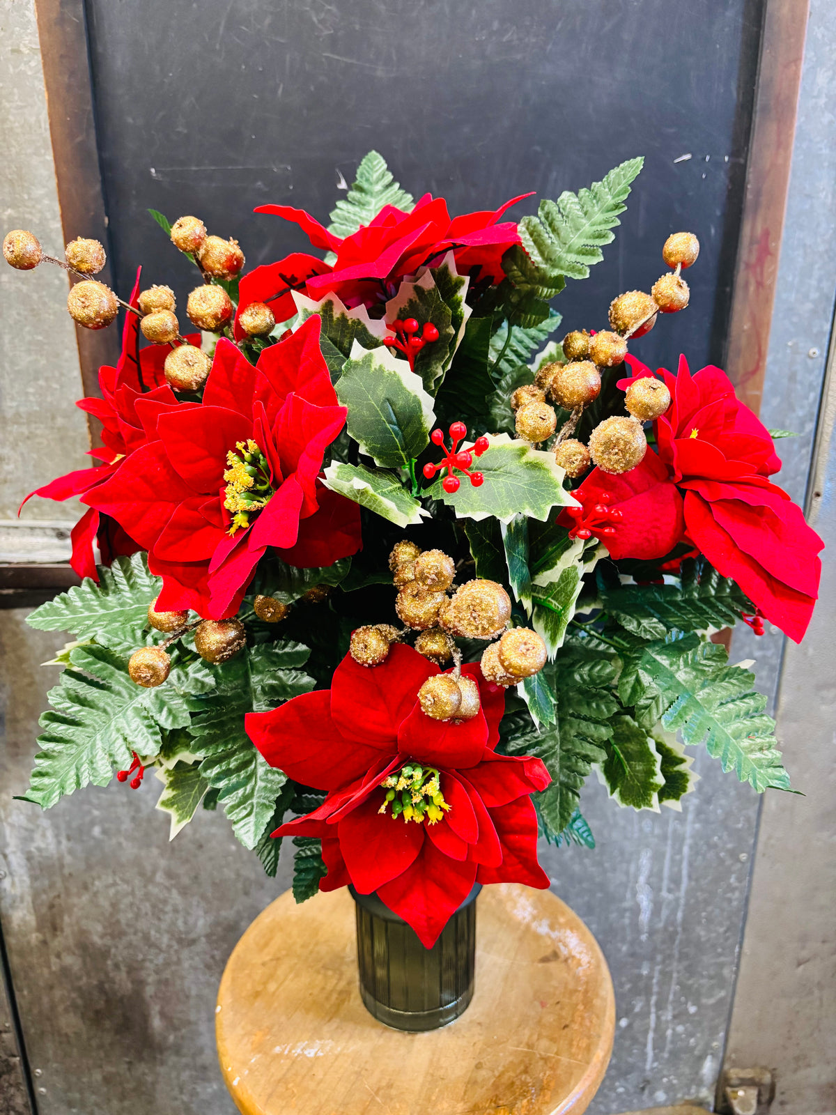 Poinsettia & Gold Christmas Silk Memorial Vase Inserts