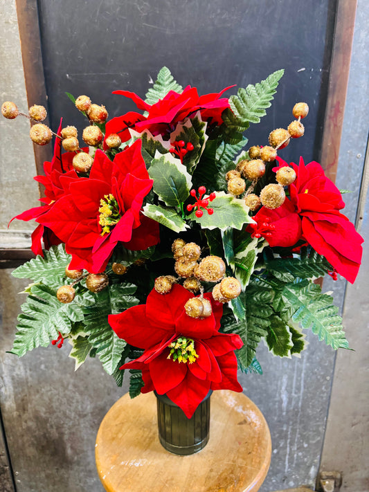 Poinsettia & Gold Christmas Silk Memorial Vase Inserts