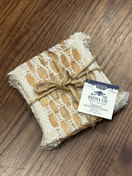 Patina Vie Handwoven Water Hyacinth and Cotton Coasters