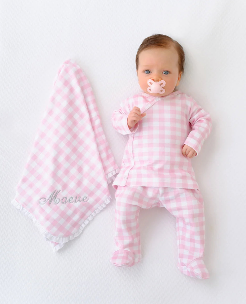 Beaufort Bonnet Baby Buggy Blanket-Palm Beach Pink Gingham With Worth Avenue White