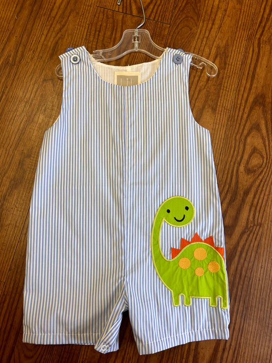 Lil Cactus Blue Striped Dinosaur Romper (2T)