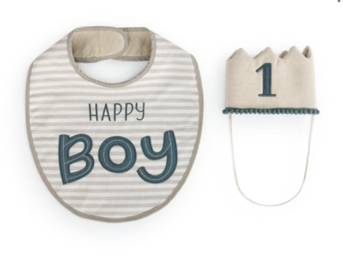 Demdaco Happy Boy Hat/Bib Set