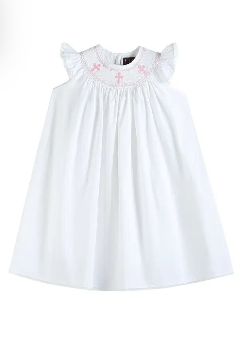 Lil Cactus White and Pink Cross Bishop Dress