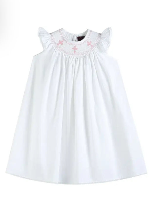 Lil Cactus White and Pink Cross Bishop Dress