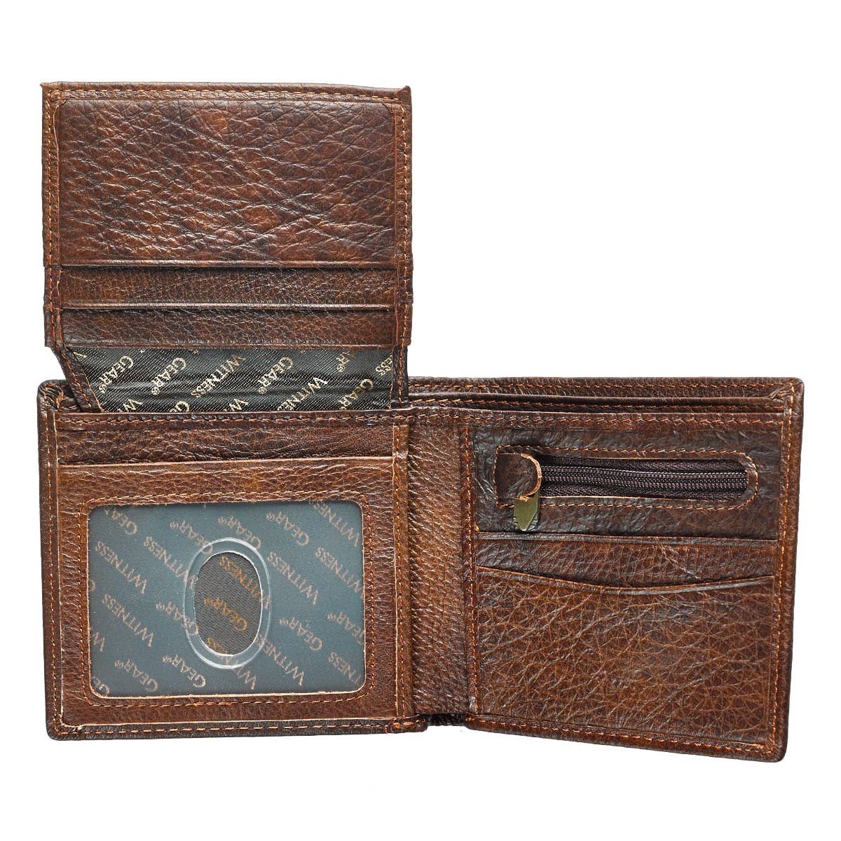 Christian Art Gifts Brown Leather Wallet-Be Strong & Courageous Badge